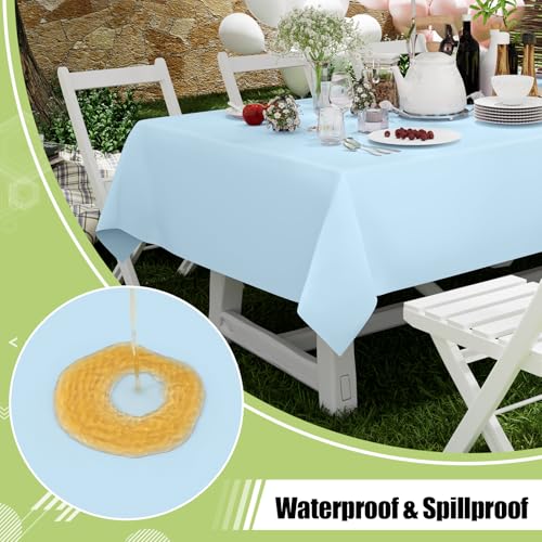 Image of Smiry Disposable Table Cloth - 10 Pack, 54 x 108 Inch Waterproof Rectangle Tablecloths for Parties, Decorative Plastic Table Cover, Leakproof & Sturdy, Baby Blue