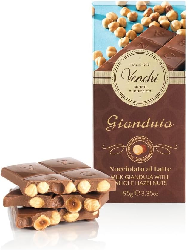 Venchi - Milk Gianduja Nocciolata Bar, 95g, with Whole "Piedmont Hazelnut", Gluten-Free, No Colourings and No Preservatives