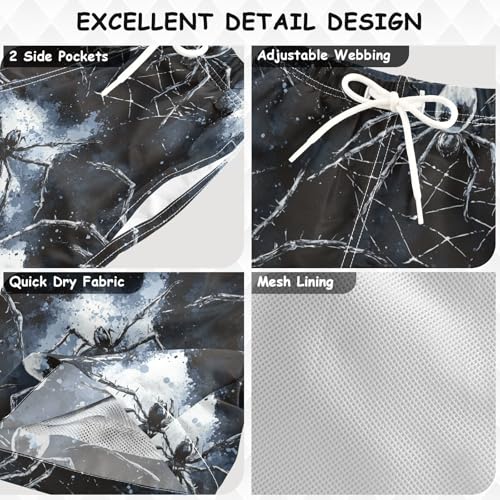 Pigsaly Boys' Swim Board Shorts White Spider Webs Scary Black Spiders Boy's Swim Trunks Kids Swimwear 4T3