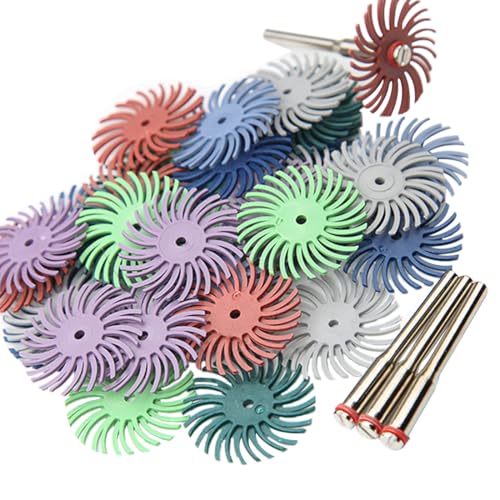 Image of Radial Bristle Disc Kit 1 Inch 7 Grit 35Pcs with 3mm Shank for Rotary Tools 80-2500 for Jewelry Wood Metal Polishing Cleaning Finishing Deburring