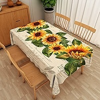 Nappe De Table Tournesol - Motif Fleurs Jaunes Sur Fond Grange - Imperméable Polyester - Pour Table 122x173 Cm