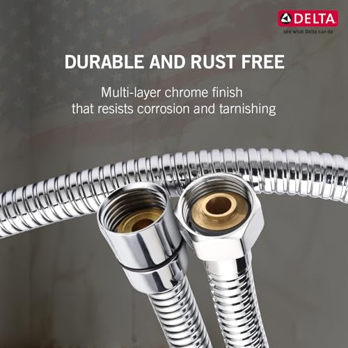 Image of DELTA FAUCET, 1.2 metre flexible hose pipe for Jet Spray, Polished Chrome, Shower Tube for Bathroom, RP101083