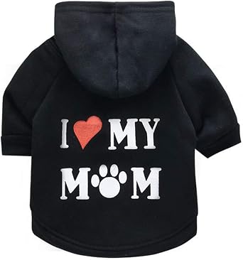 معطف هودي للحيوانات الأليفة، قمصان مطبوعة من Love My Mom، سترة دافئة، سويت شيرت بغطاء رأس للاستخدام في الهواء الطلق، ملابس للكلاب