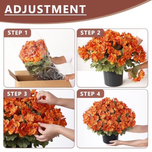Image of 2Pcs Artificial Fall Azalea Flower Topiary Trees for Porch(Orange)