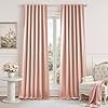 HOMEIDEAS 100% Blackout Faux Silk Curtains,Blush Pink Thermal Insulated Room Darkening Window Drapes,Luxury Vintage Curtains for Bedroom Living Dining Room, 52 X 84 Inch, 2 Panels