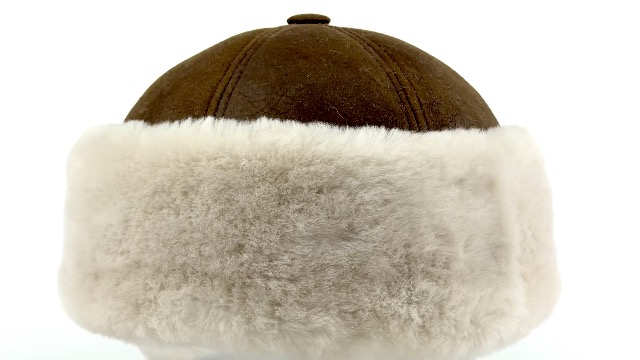 Winter Leather Hat Shearling Sheepskin Fur Beanie Hat (US, Alpha