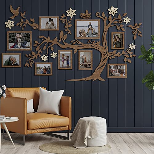 JustLikeWood 51x28" Large Home Decor Wood Family Tree Wall Decal with Frame Pictures STANDARD, Decoraciones Para Salas de Casa Wall Art, Wall Stickers for Living Room, Light Walnut
