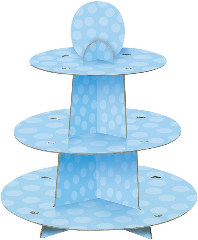 Baby Blue Cardboard Cupcake Stand - 12" (1 Count), Durable & Elegant Tiered Display - Perfect For Parties & Events