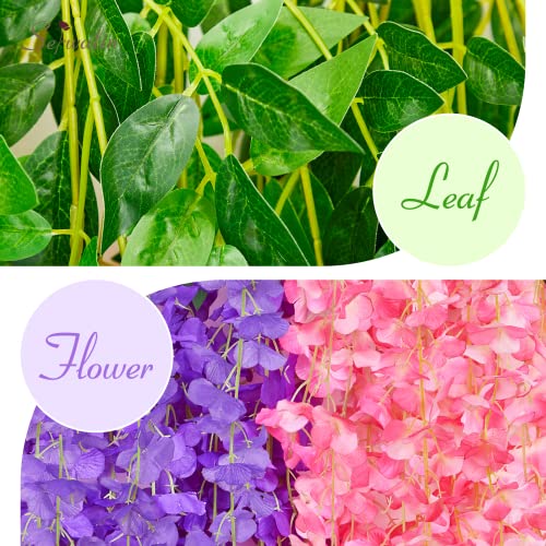 Serwalin Wisteria Hanging Flowers 24 Pack Artificial Flowers 3.75 Feet Fake Wisteria Garland Realistic Silk Wisteria Vine For Wedding Party Garden Wall Decoration, Pink And Purple #TOP2
