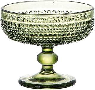 WAIT FLY Vintage Embossed Beads Glass Dessert Bowl Footed Trifle Bowl Ice Cream Bowl Serving Bowl for Fruit, Salad, Candy, Cocktail, Coffee, Trifle-Green-1 PCS