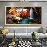  GEILEX Tableaux d\'art de toile de paysage de cascade de grotte. Affiches nordiques et impressions murales Art moderne pour le salon Home Decor 30x55cm(11.8x21.7in) sans cadre