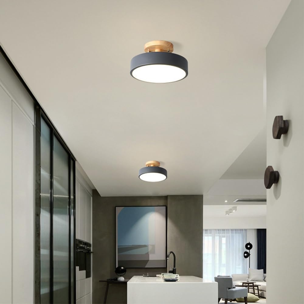 Lampa sufitowa LED z akrylowym kloszem, drewniana oprawa sufitowa do montażu podtynkowego, 4000K, okrągła oprawa oświetleniowa do sypialni, pralni, przedpokoju(Gray,30cm | 11.8")