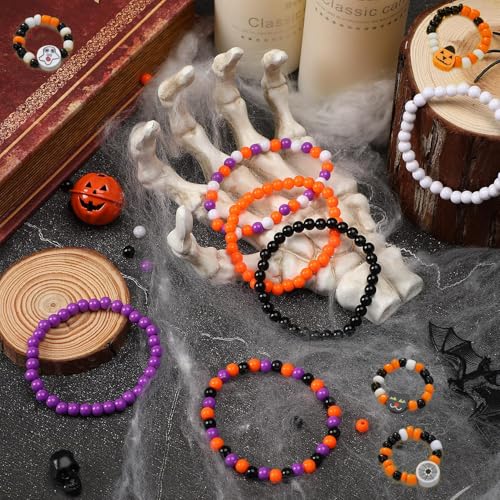 Baoximong Halloween Beads for Bracelet Making Kit, Black Orange Pumpkin Beading Set with Moon Pumpkin Ghost Witch Hat Charms Pendants for Jewellery Making DIY Craft Arts Halloween Gifts - Image 7