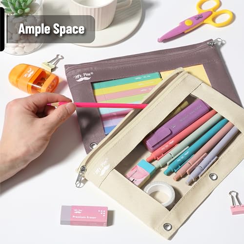 Image of Mr. Pen- Pencil Pouch for 3 Ring Binder, 2 Pack, 10 inchx6.75 inch, Smooth Zipper | Clear Window, Large Capacity Pencil Case with 3 Reinforced Grommets for School, Office, Supplies Storage | Clear Window, Large Capacity Pencil Case with 3 Reinforced Grommets for School, Office, Supplies Storage