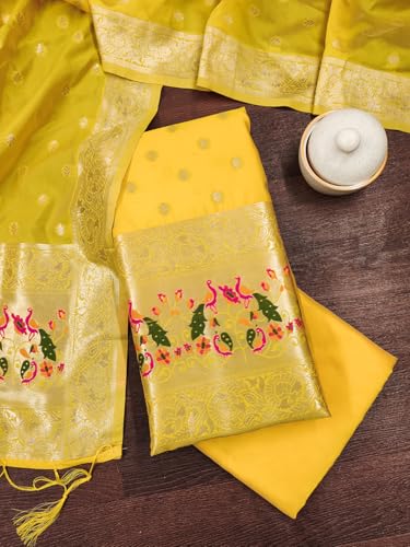 Image of DEVANGI Women's Pathni Banarasi Silk Unstitched Salwar Suit Dress Material With Dupatta