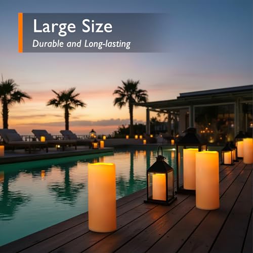 Image of Homemory 12 inch x 5 inch Large Waterproof Outdoor Flameless Candles with Remote Control and Timer, Battery Operated Flickering LED Pillar Candles for Outdoor Larterns, Porch, Long Lasting, Set of 2