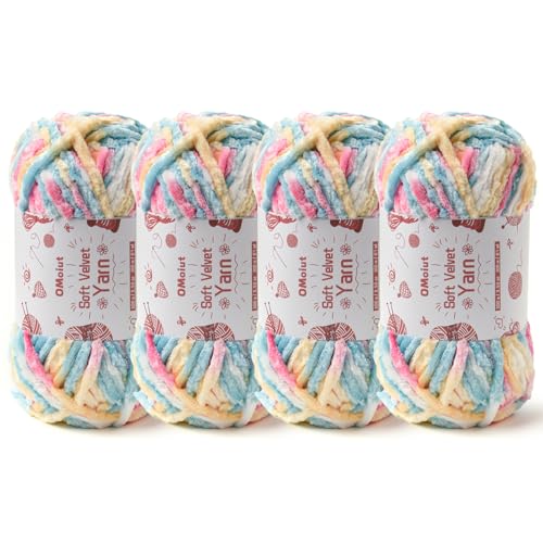 Image of 4x100g Fluffy Velvet Chenille Yarn for Crocheting and Knitting, 4x80m (87.5yd) Baby Yarn for Crocheting Soft, Crochet Chunky Yarns Amigurumi Yarns (4 Candy Color)