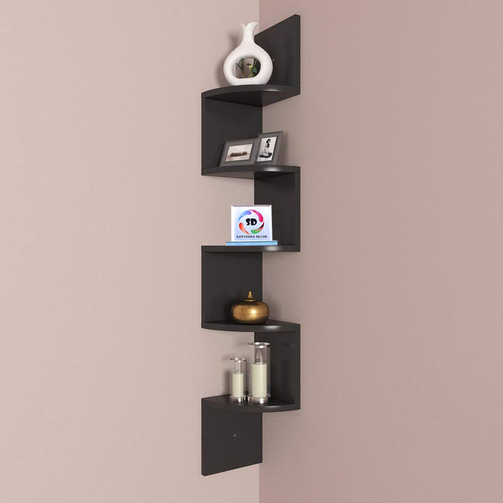 Santosha Decor Black Engineered Wood Zigzag Corner Wall Mount Santosha Decor Black Engineered Wood Zigzag Corner Wall Mount