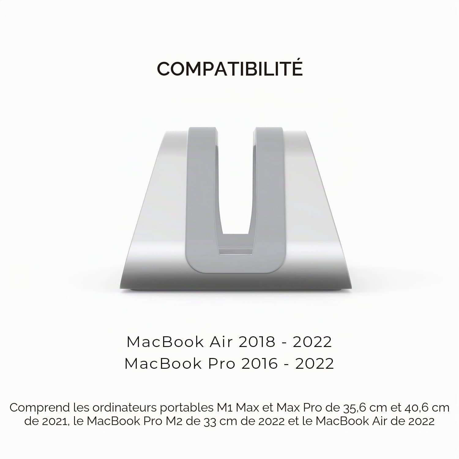 HumanCentric Support Vertical Compatible avec MacBook Pro et MacBook Air, Support de Bureau pour Laptop, en Aluminium, Inserts interchangeables pour s'adapter à différents modèles, argenté