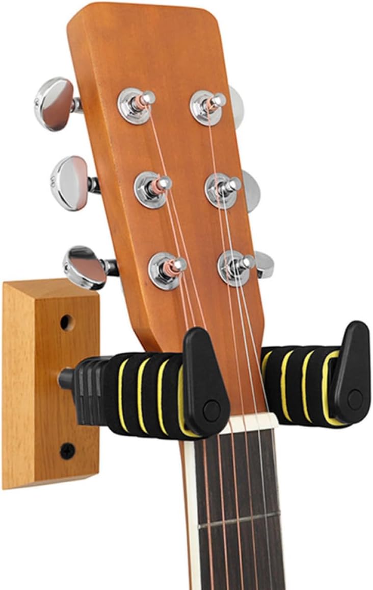 Healifty 2 Sets Black Wall Mount Guitar Holders with Feature, Securely Hold Guitar and Ukulele, Metal and Plastic Construction, Sponge Padding, for Home or Studio Use