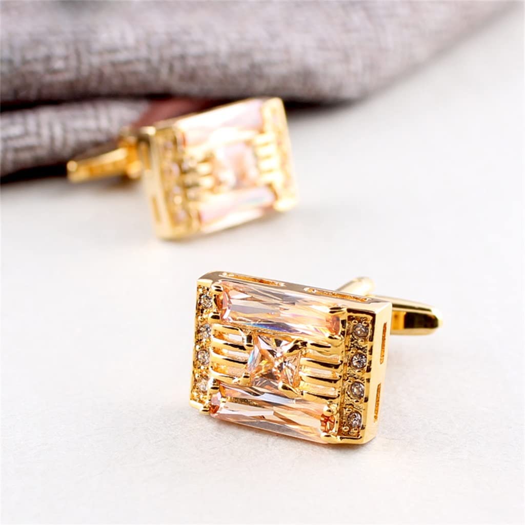 Gold Zirkon Lange Ausschnitt Manschettenknöpfe Manschettennägel Herren Damen Hemdknöpfe Business Kleid (Color : A, Size : 15 * 18mm)