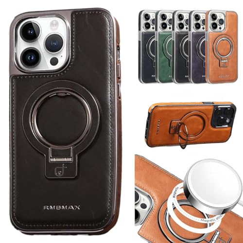 OSEVIO Luxury Leather Invisible Stand Phone Case, Transmitg Premium Luxury Leather Invisible Stand for iPhone Case15/14/13/12 Pro Max, with Magnetic Invisible Ring Stand (for lphone 14 Pro Max,Black)