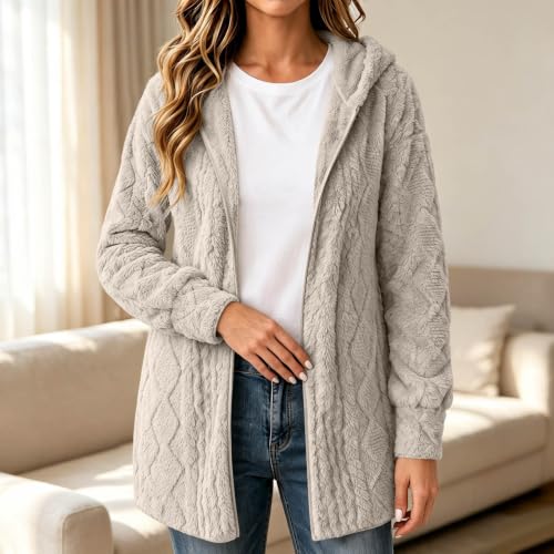 Womens Plush Fleece Jacket Hooded Full Zip Long Sleeve Warm Winter Coats - image 2