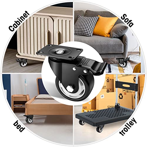 Image of 3 inch Caster Wheels Set of 4, Heavy Duty Casters with Brake, No Noise Locking Casters with Polyurethane (PU) Wheels, Swivel Plate Castors Pack of 4