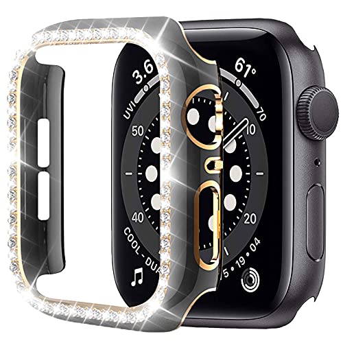 Miimall Compatible with Apple Watch 40mm Bling Case Cover Series SE Series /6/5 /4, Crystal Diamonds Shockproof Protective Cover PC Plated Bumper Frame Case for Apple Watch 40mm Womanï¼ˆBlack/Goldï¼‰