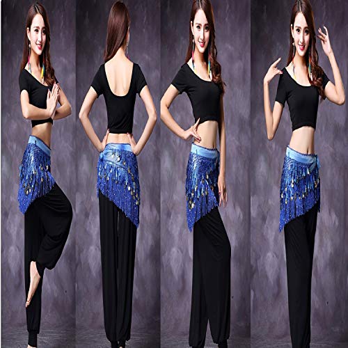 Image of VRITRAZ Women's Chiffon Belly Dance Hip Scarf Waistband Belt Skirt Mixed Colors Sequence Beads and Coins
