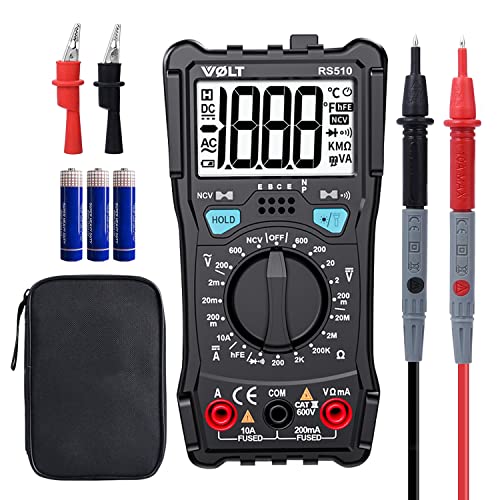 Multimètre numérique VØLT AC/DC - Multivoltmètre avec batterie, pinces et étui de rangement - Voltmètre avec localisateur de tube - Détecteur de tension