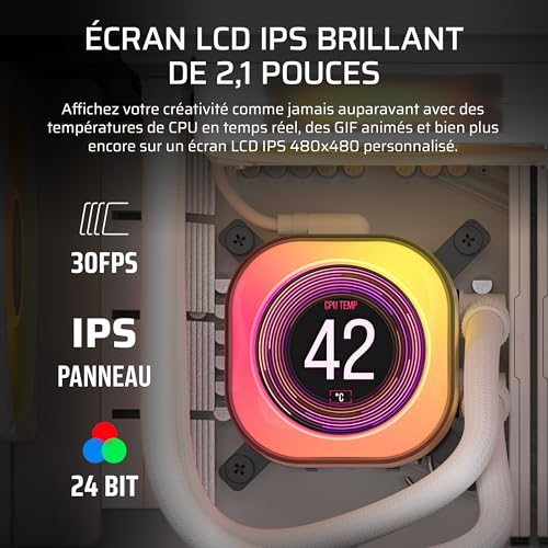 CORSAIR iCUE Link Titan 360 RX LCD Refroidisseur Liquide pour CPU – Chambre de Refroidissement FlowDrive – Intel LGA 1851/1700, AMD AM5/AM4 – 3X RX120 RGB Ventilateurs – iCUE Link Hub Inclus – Blanc
