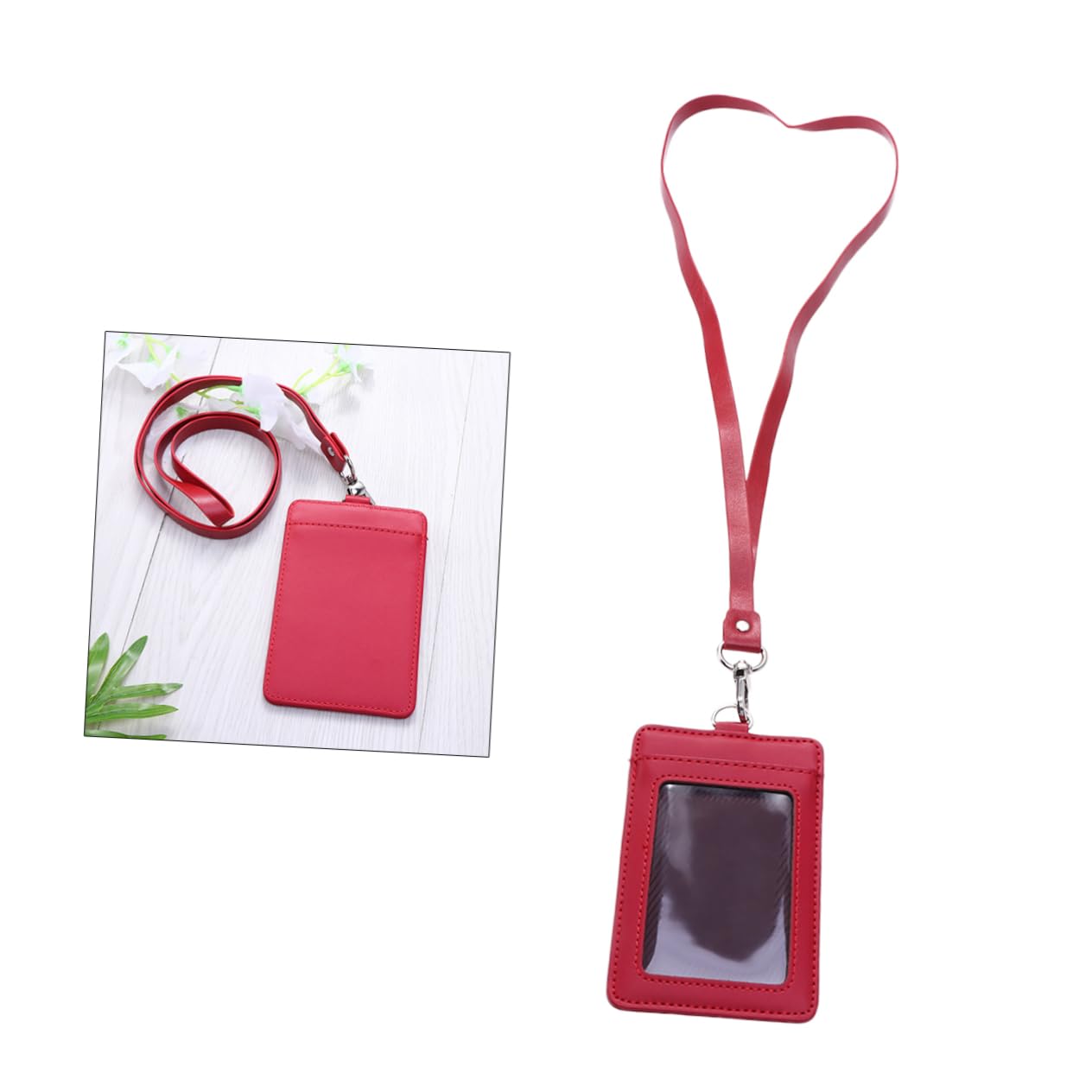 SHINEOFI Porta Badge Verticale in Pelle Da 3 Pezzi Con Clip Girevole Per Cordino Robusto Porta Badge Rosso Per Carte E