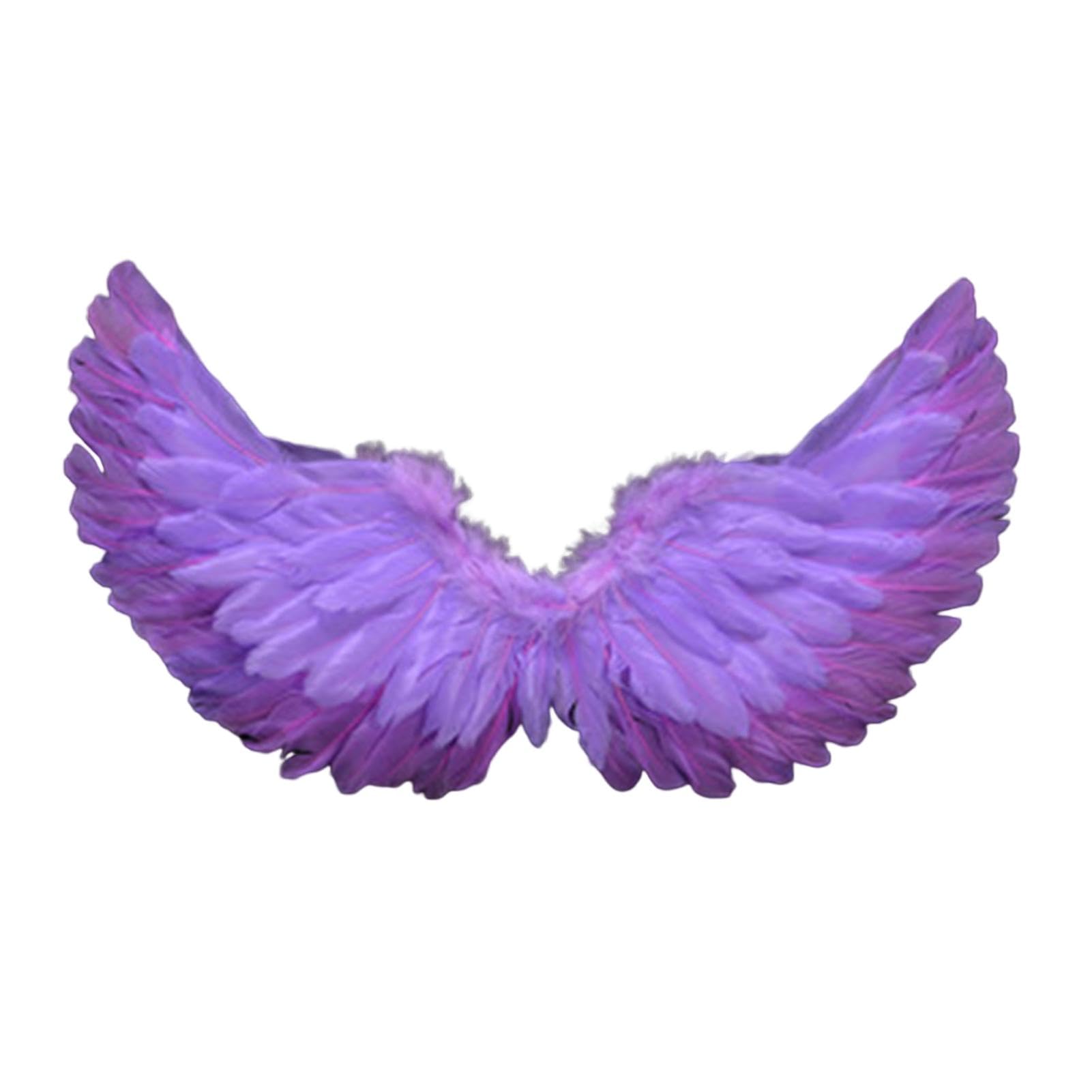 Angel Feather Wings Costume Prop with Elastic Straps, Bright Color Lightweight Role Play Wings for Halloween Stage Performance Photography Cosplay (Light Purple)