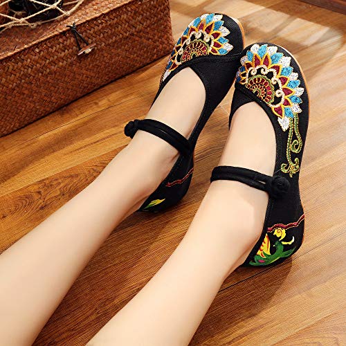 Floral Handmade Embroidered Shoes for Women Comfortable Loafer Black Casual Round Toe Mary Jane Ballet Flats Shoes2