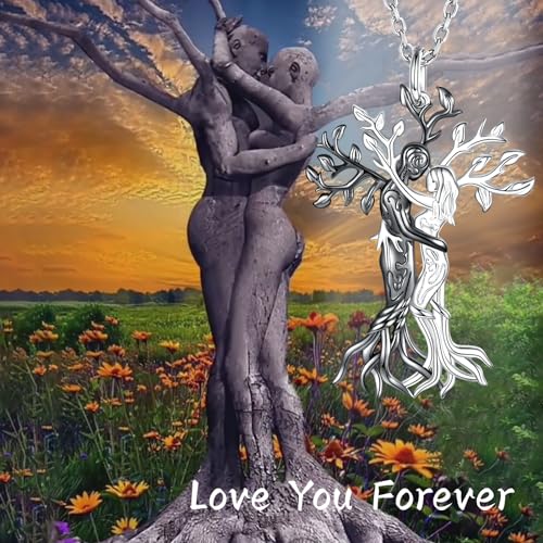Hug Couple Necklace for Women - 925 Sterling Silver Tree of Life Pendant Lovers Embrace Jewelry Gifts for Wife Girlfriend, Him and Her3