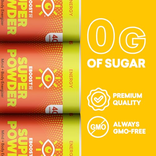 Image of EBOOST Energy Drink & Electrolyte Powder Drink Mix - Super Powder Orange with No Added Sugar, Blend of Vitamins, Nootropics, Natural Caffeine & Hydration - Pre & Post Workout - 40 Serving Tub