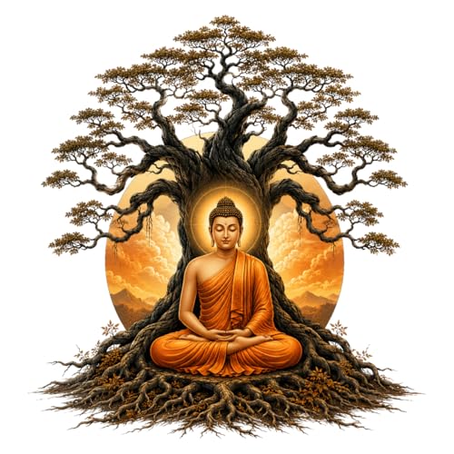 Image of Rangoli Buddha Wall Sticker Self-Adhesive 16 x 17 Inch Waterproof Wall Decor for Living Room Bedroom Office Meditation Buddha Tree Wall Decal