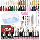 PEACECOLOR 33pz Kit Semipermanente Unghie con Lampada, 10 Colori Smalti in Gel per Unghie con Base Top Opaco e Glitter Kit Unghie Gel Completo per Principianti Regalo di Natale