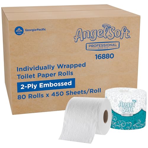Angel Soft Professional Series by Georgia-Pacific PRO 2-Ply Embossed Toilet Paper, White, Individually Wrapped, 450 Sheets Per Roll, 80 Toilet Tissue Rolls Per Case, 16880