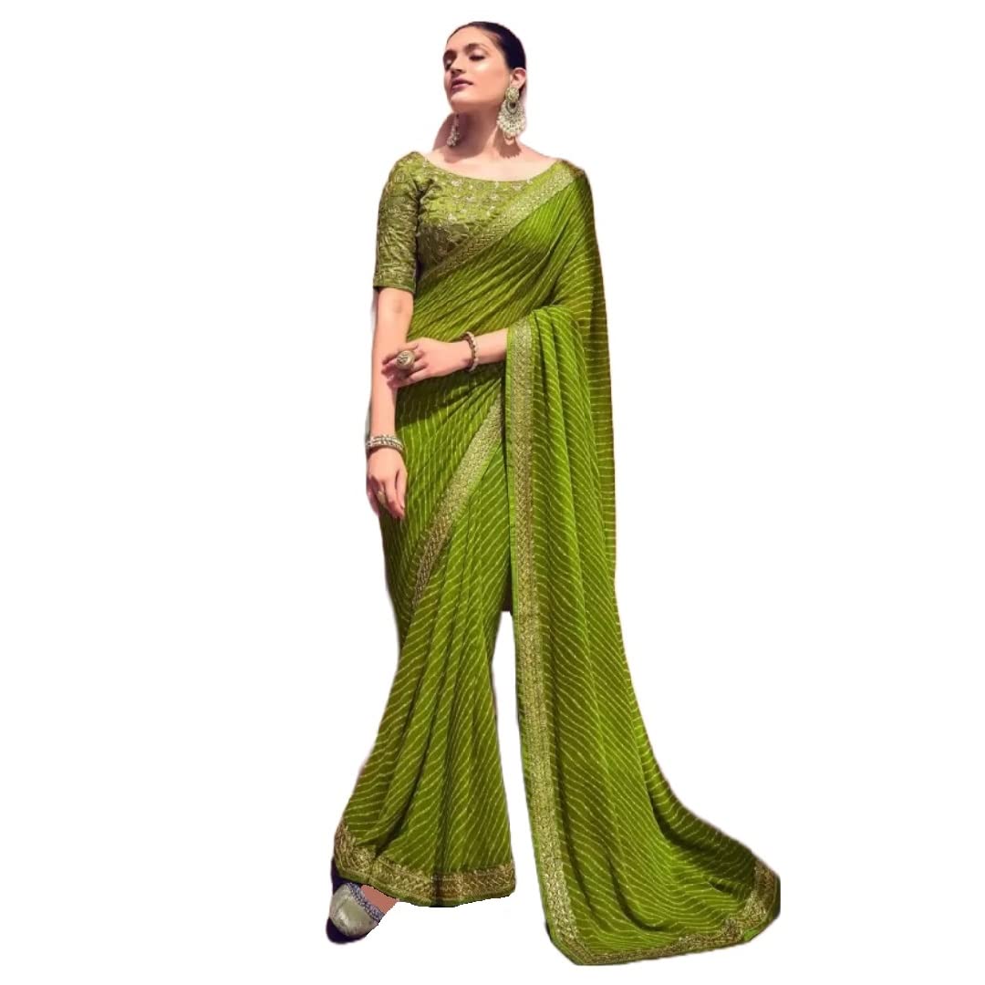 Glorious AvenueWomen Georgette Saree with Unstitched Blouse Piece | Ladies Traditional Wedding Festival Dress