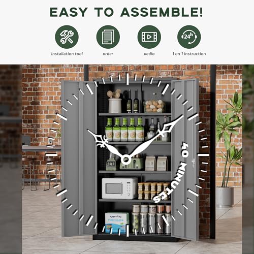Image of Greenvelly Metal Storage Cabinet, 72 inch Locking Metal Garage Storage Cabinet with Doors and 4 Adjustable Shelves, Lockable Steel Cabinet for Home Office, Garage, Shop, School (Black Grey 36 inch W x 18 inch D)