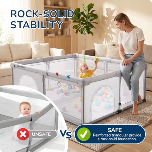 Image of Foldable Baby Playpen, 59 inchx71 inch, Light Gray