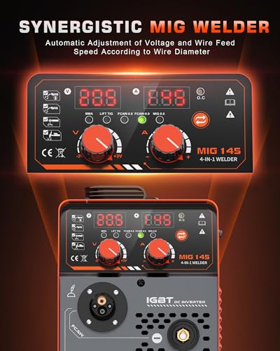 Image of 145A MIG Welder 110V, Gas MIG /Flux Core Gasless MIG /MMA Stick /Lift TIG, 4-in-1 Multi-Process Welding Machine with Synergic Control, Wire Feed Welder with IGBT Inverter & Complete Kit