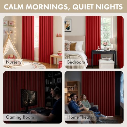 Image of ANRODUO Christmas Red Back Tab Blackout Curtains 84 Inch Long 2 Panels