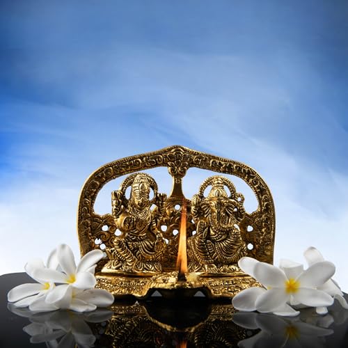 Estatua de Ganesha Lakshmi en acabado marfil antiguo miniatura 6