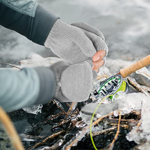 Achiou Winter Fingerless Gloves For Men Women, Convertible Warm Half Finger Mitten Gloves Flip Top, Knitted Clamshell Gloves #TOP4