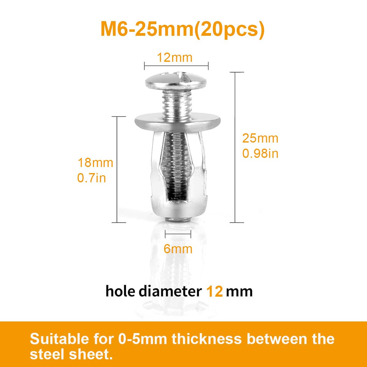 Extra Short Hollow Wall Anchors for Drywall, Screws Assortment,Hollow Wall Anchors for 0-5mm Hollow Wall Door Aluminium Cladding Steel Pipe Iron (M6*25mm)