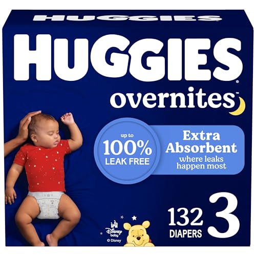 Image of Huggies Size 3 Overnites Baby Diapers: Overnight Diapers, Size 3 (16-28 lbs), 132 Ct (2 Packs of 66), Packaging May Vary