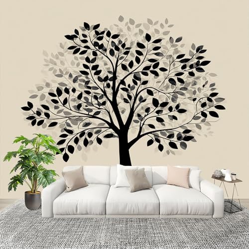 Mural 250x175cm PatróN De áRbol Abstracto Simple Papel Pintado Mural Efecto 3D Papel Tapiz Decorativos pared Murales Póster Beige para Sala de Juegos Cocina Comedor Decoración de Pared